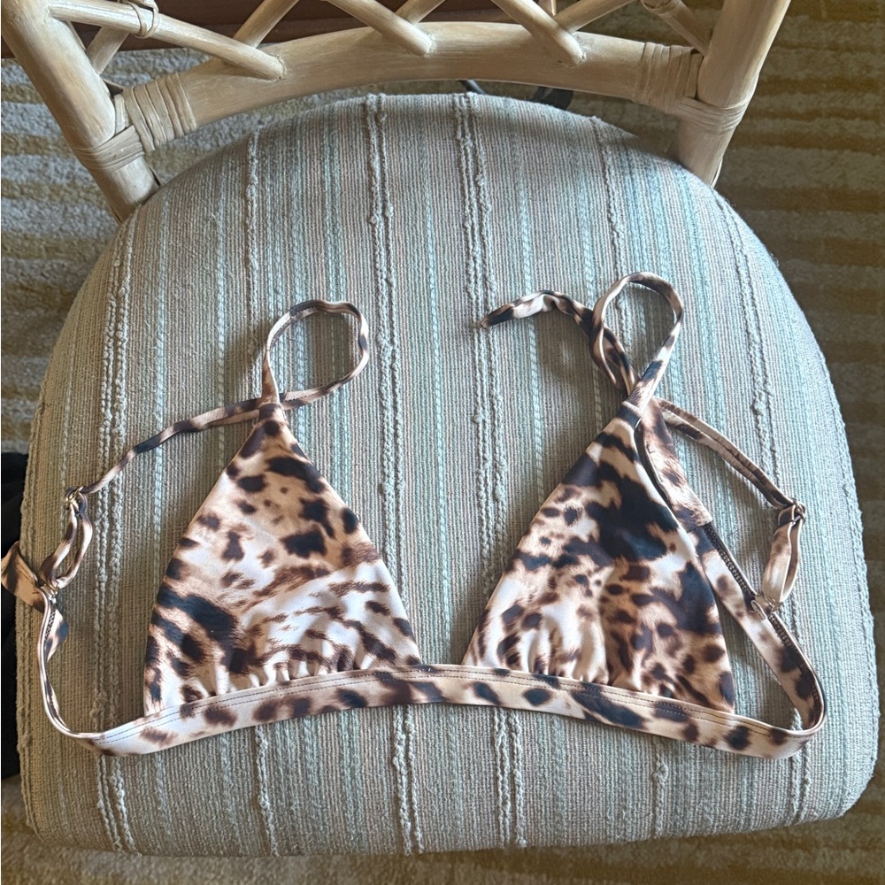 Skatie Leopard-Print Bandeau Triangle Bikini Top - Brown & Black